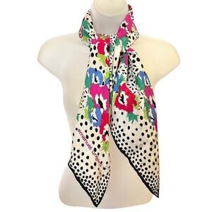 Vintage Emanuel Ungaro Floral Polka-Dot Jacquard Silk Square Scarf Made in Italy